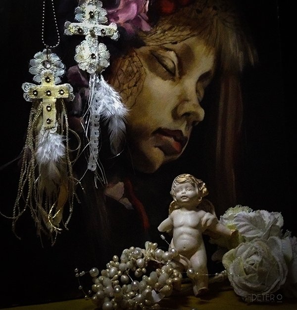 Some stuff with a painting as backdrop